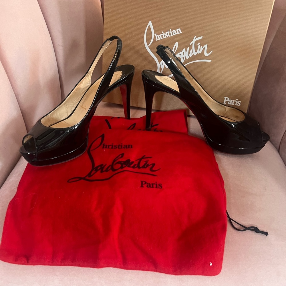 Christian Louboutin black sling back platform heels size 7.5